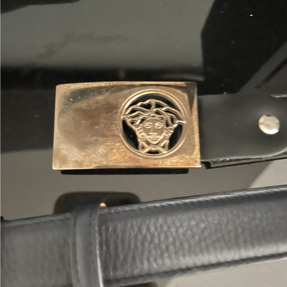 Versace Gold Medusa Black Leather Belt